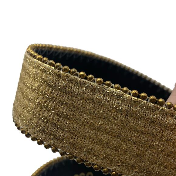 Vintage Elite Gold Metallic Belt Disco Beaded Edge 70s 80s Statement Small - Picture 3 of 5